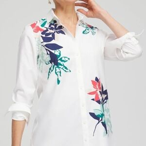 Chico's Floral Print White Blouse No Iron Sz 3 US 16 NWT
